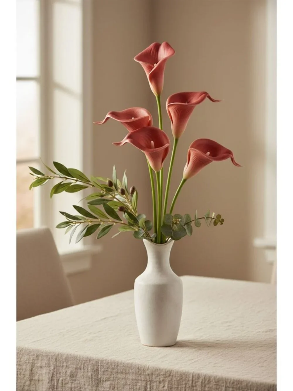 Terracotta Artificial Calla Lily Stems Set of 5 13 Inch Faux Flowers for Rustic